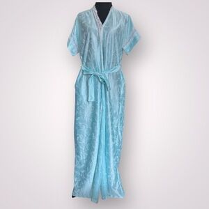 Vintage Kingly Satin Short Sleeve Belted Long Robe Lace Detail Size L